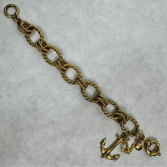 J CREW Gold Rope Link Bracelet with Anchor Charms - Picture 3 of 7
